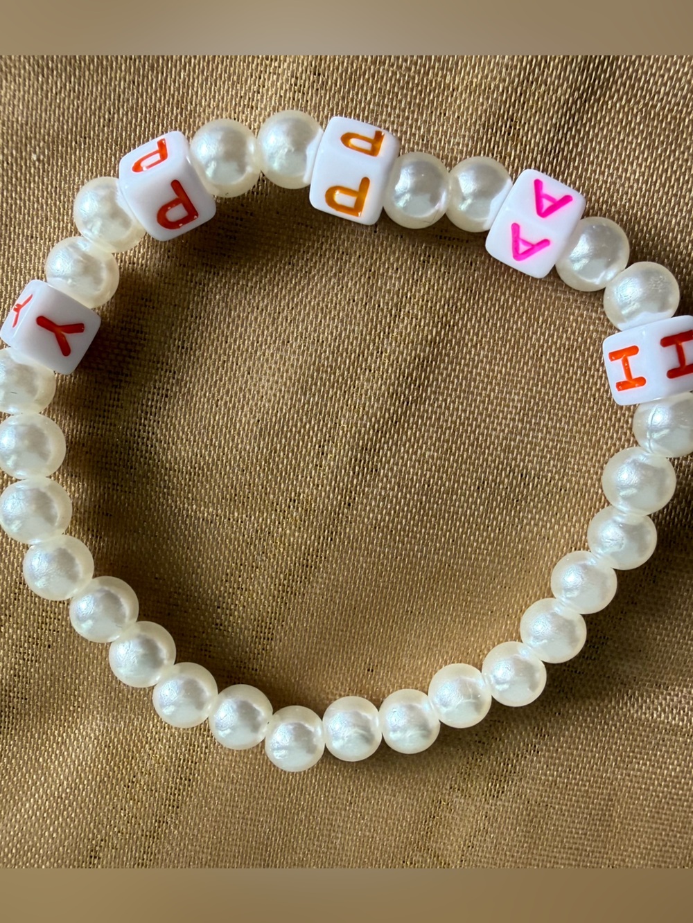 White Pearl-Style Stretch Bracelet with Color Letter Beads
